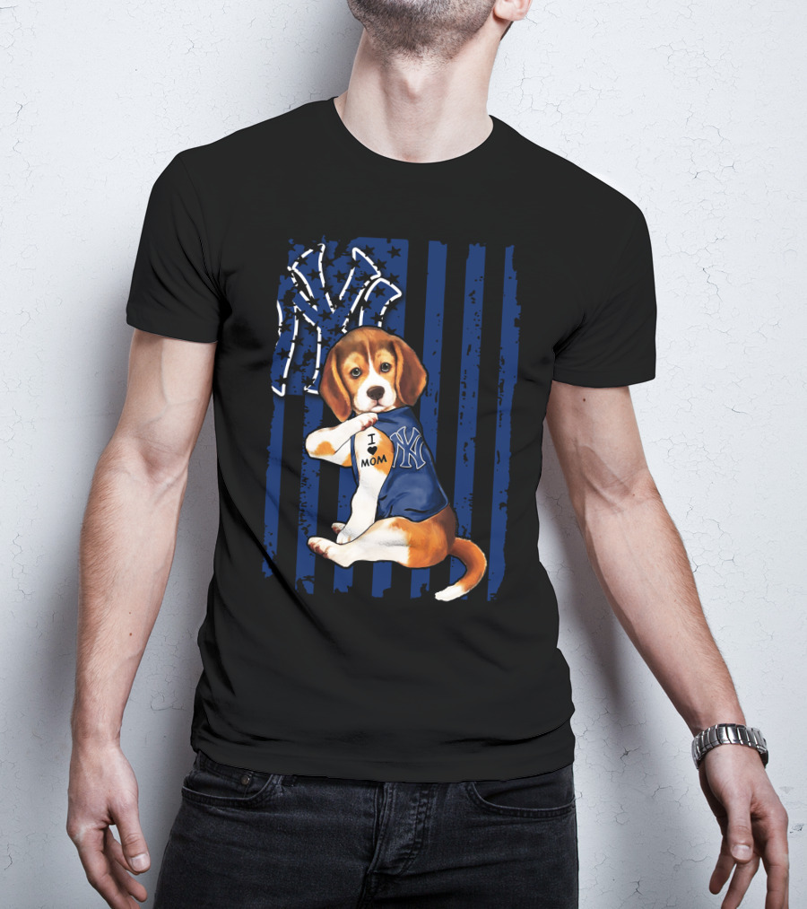 I Love Mom Beagle New York Yankees Fan T-Shirt