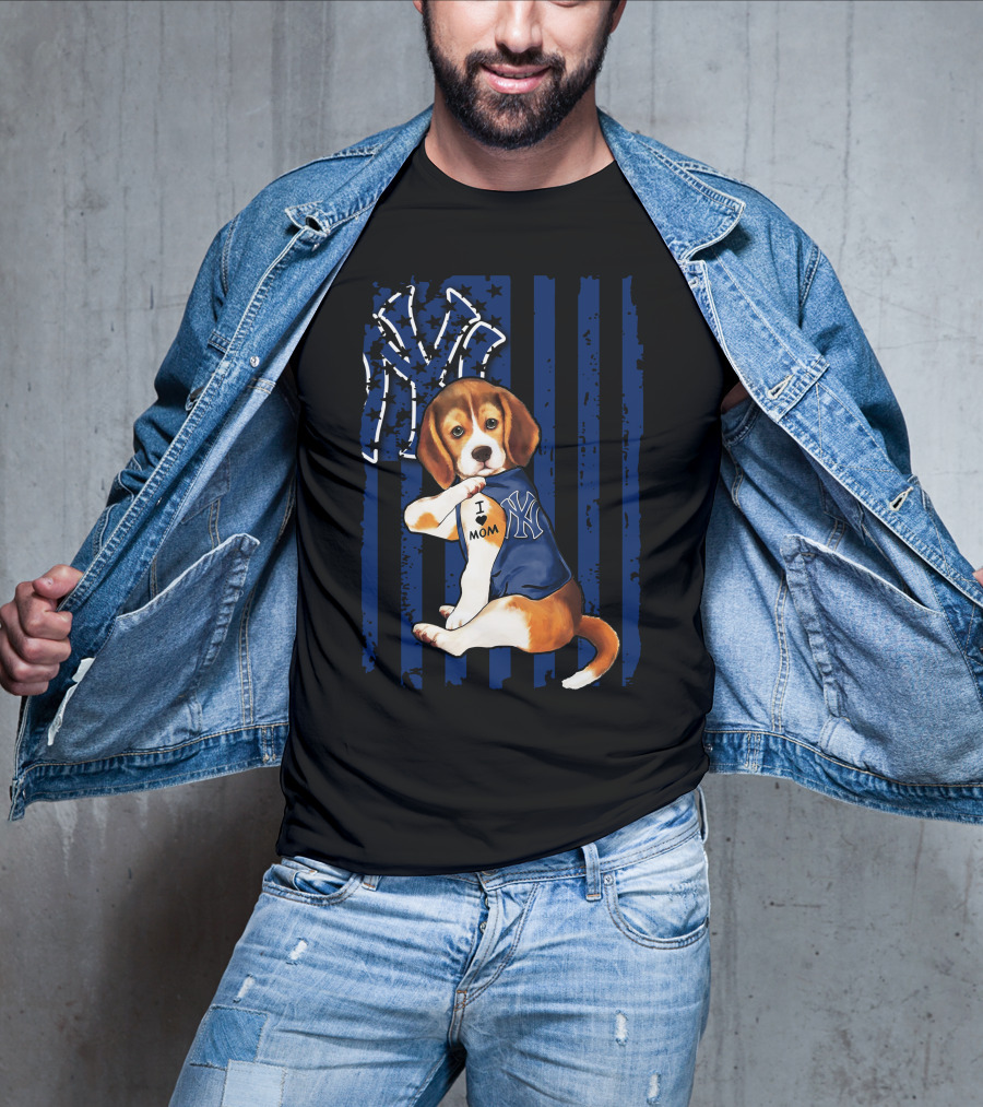 I Love Mom Beagle New York Yankees Fan T-Shirt