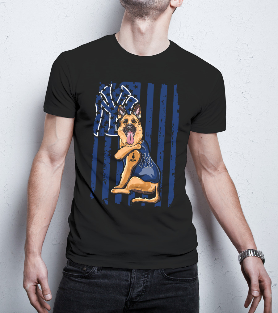 German Shepherd New York Yankees I Love Mom T-Shirt