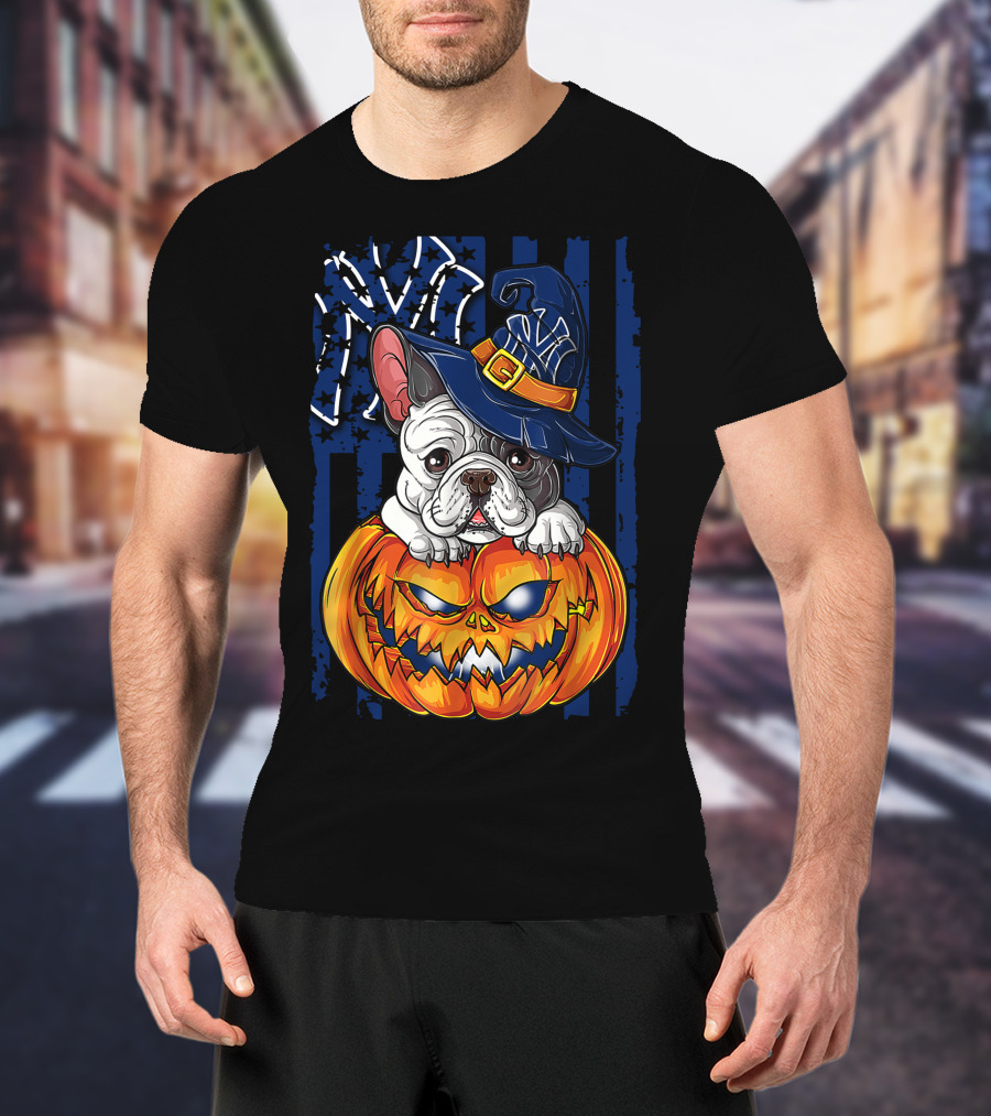 Hlw Bulldog New York Yankees Pumpkin Halloween Magic Hat T-Shirt