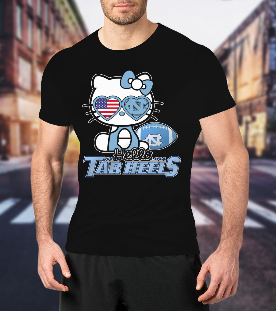 Hello Kitty North Carolina Tar Heels Football American Flag Heart T-Shirt