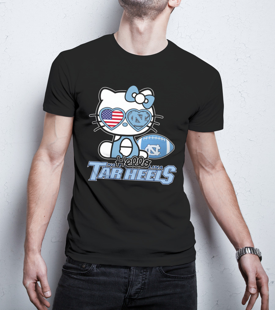 Hello Kitty North Carolina Tar Heels Football American Flag Heart T-Shirt