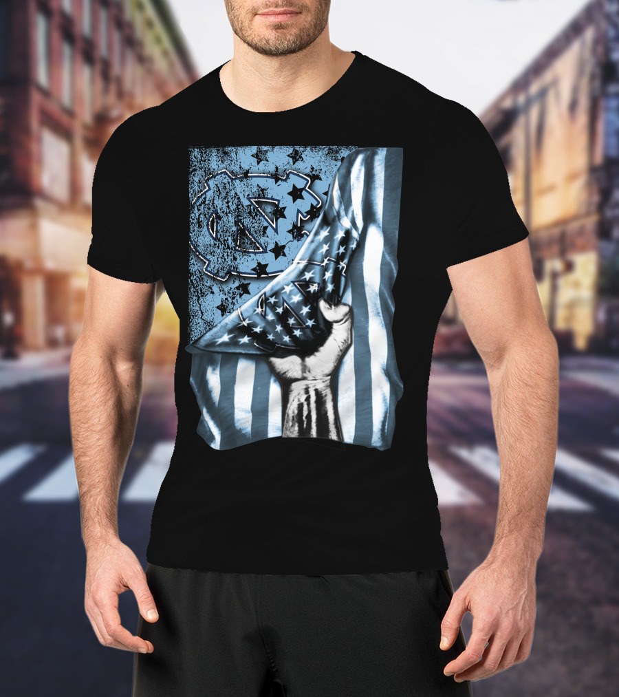 North Carolina UNC Tar Heels American Flag Fist Gesture T-Shirt
