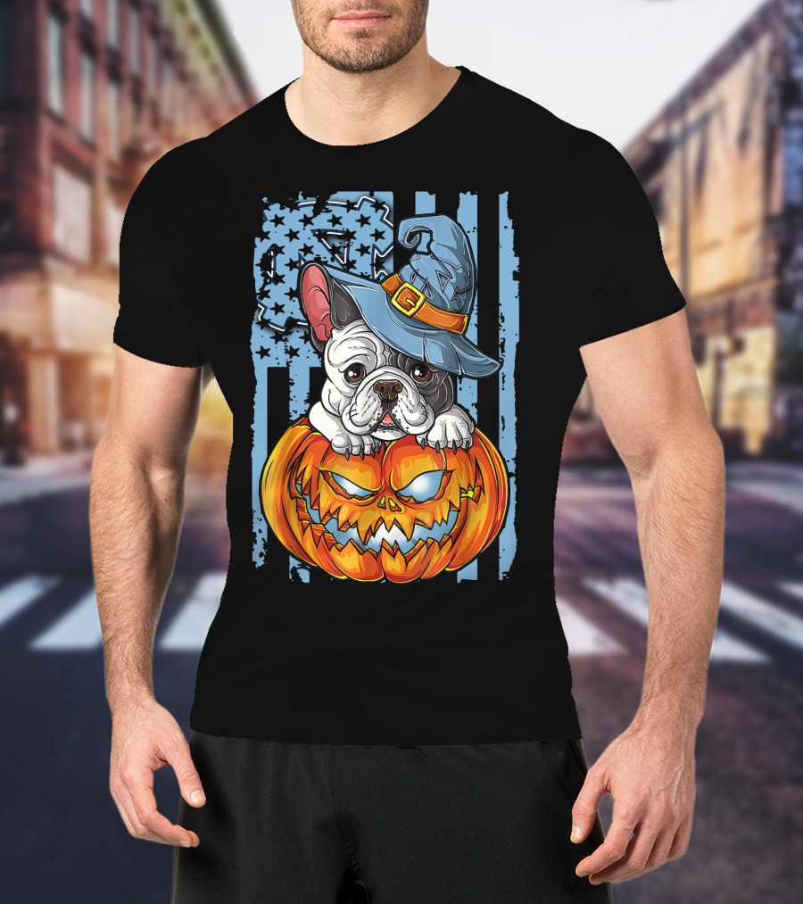 Bulldog With Witch Hat On Jack-o'-Lantern North Carolina Tar Heels Halloween T-Shirt