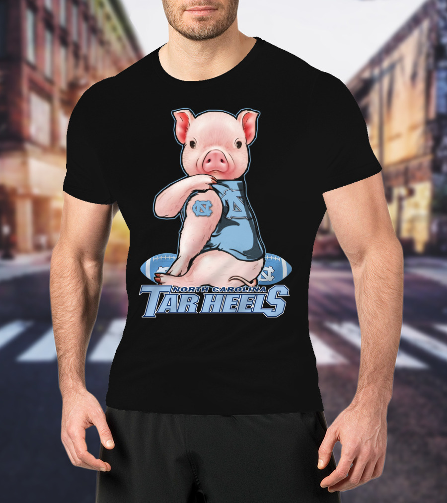North Carolina Tar Heels Pig With Football And Team T-Shirt