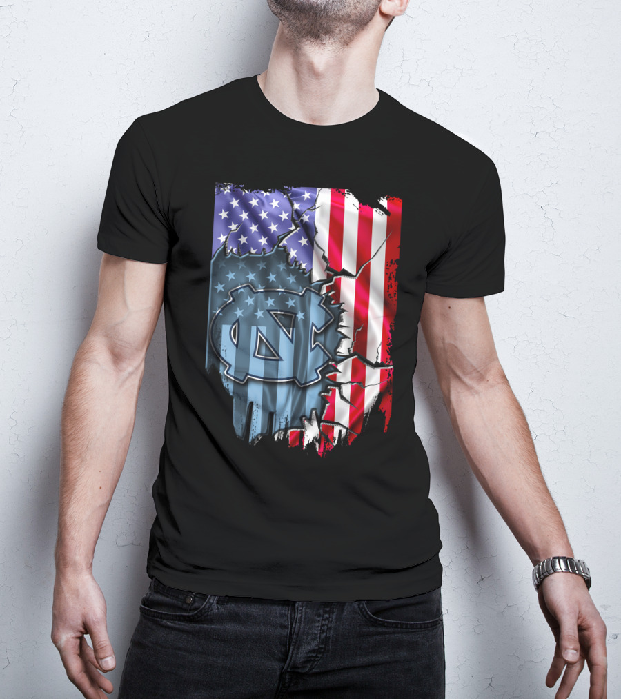 North Carolina Tar Heels American Flag Ripped T-Shirt