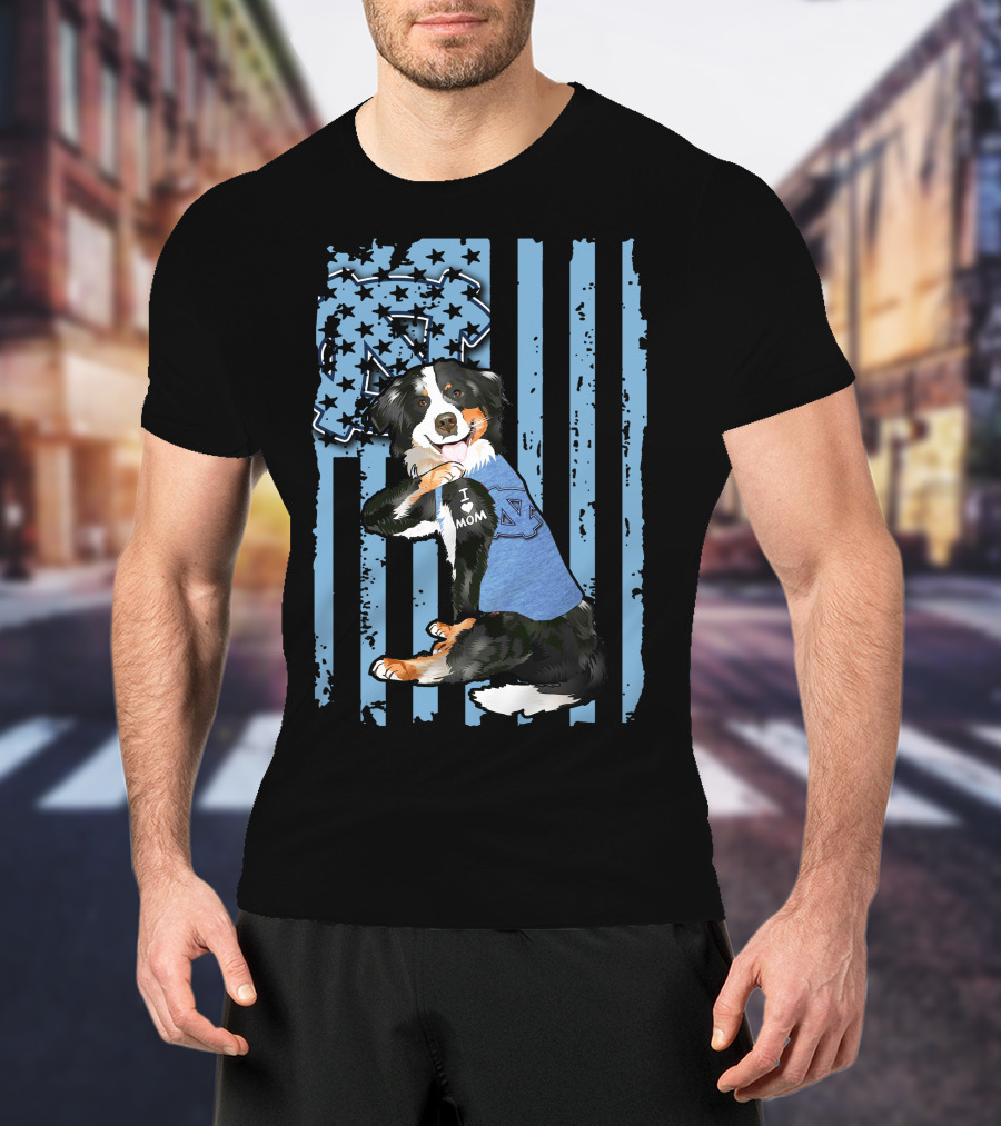 Border Collie I Love Mom North Carolina Tar Heels Flag T-Shirt