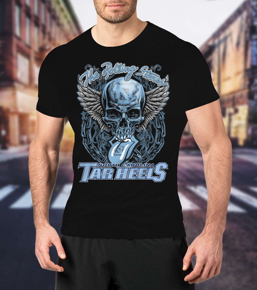 The Rolling Stones North Carolina Tar Heels Skull With Wings And Chain T-Shirt