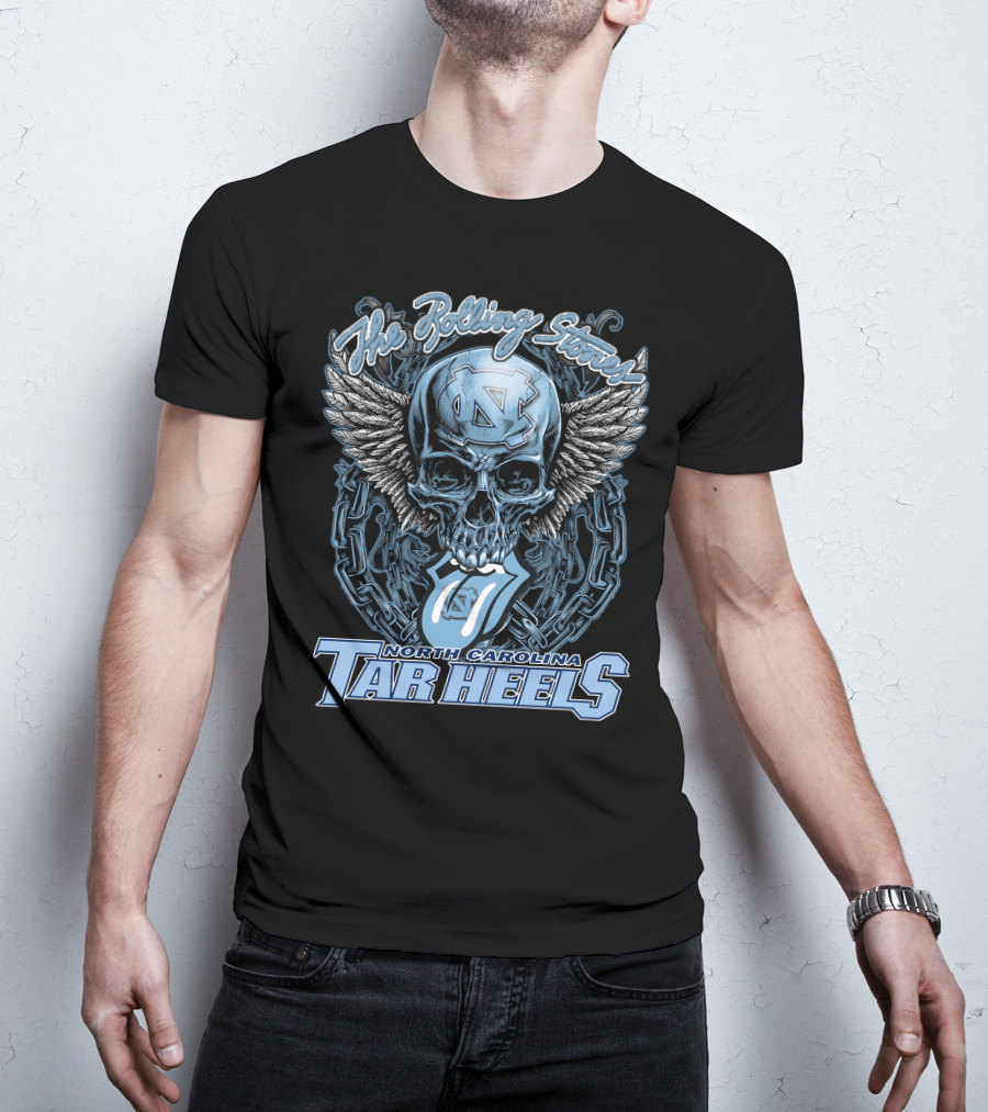 The Rolling Stones North Carolina Tar Heels Skull With Wings And Chain T-Shirt