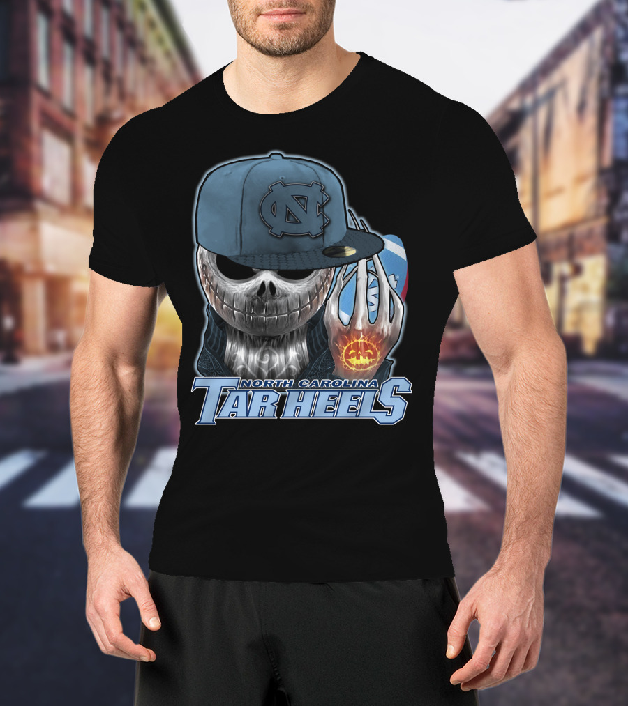 North Carolina Tar Heels Jack Skellington Skull Halloween Fan T-Shirt