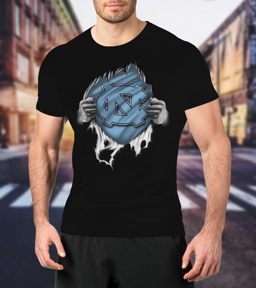 Torn North Carolina Tar Heels Ripped Logo Hands Pulling Apart T-Shirt