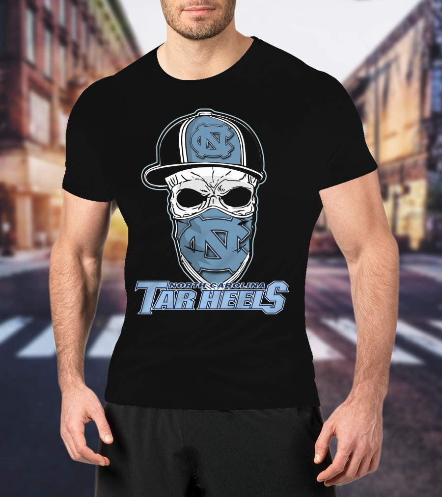 North Carolina Tar Heels Skull Hat T-Shirt