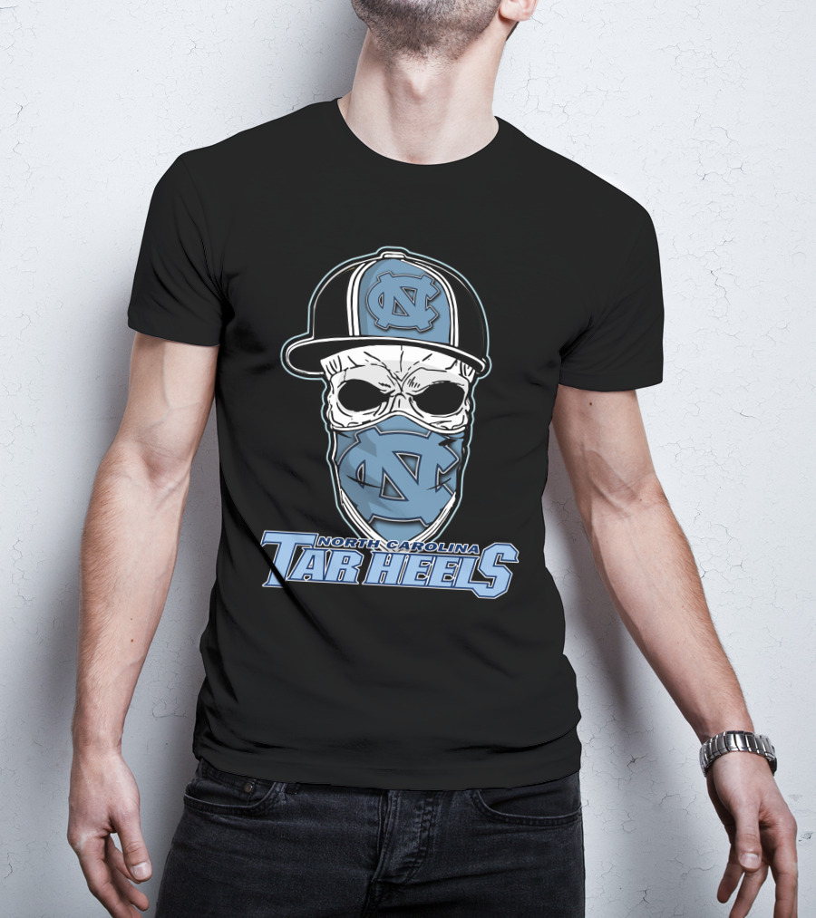 North Carolina Tar Heels Skull Hat T-Shirt
