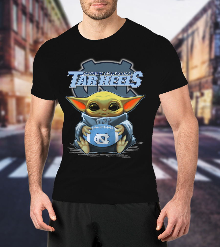 North Carolina Tar Heels Baby Yoda Football T-Shirt