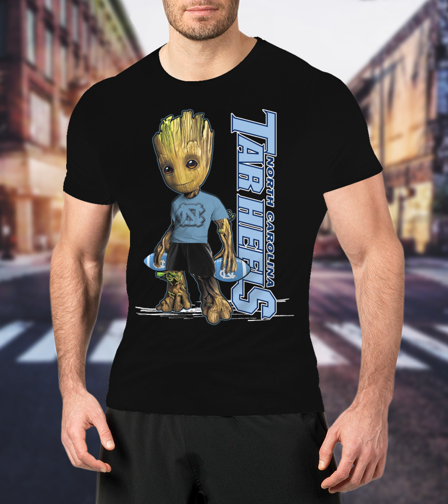 Groot North Carolina Tar Heels Basketball Fan With UNC T-Shirt