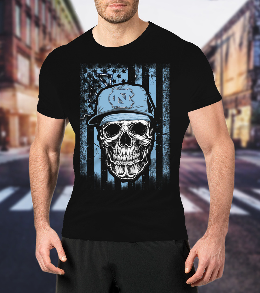 Skull Wearing North Carolina Tar Heels Cap T-Shirt
