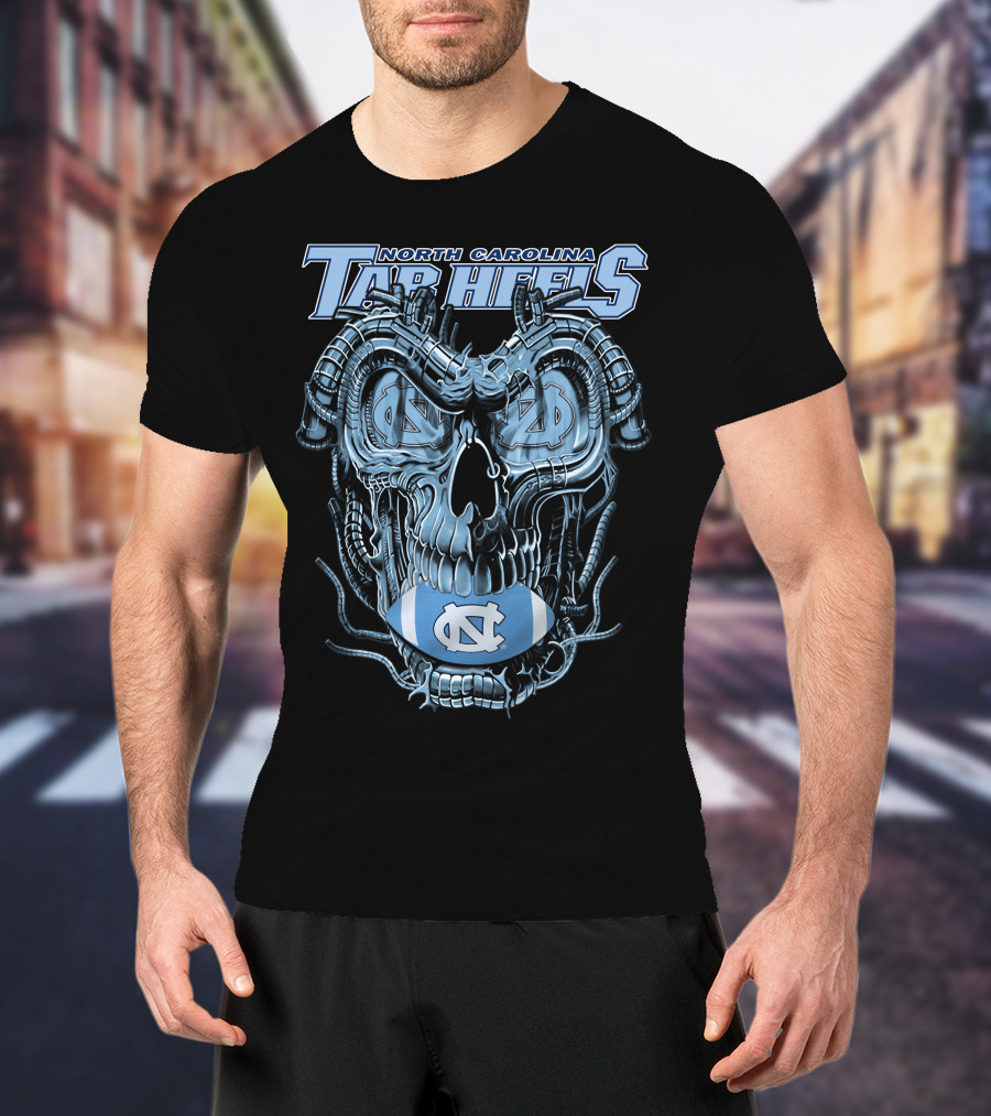 Dragonskull North Carolina Tar Heels Skull Football T-Shirt