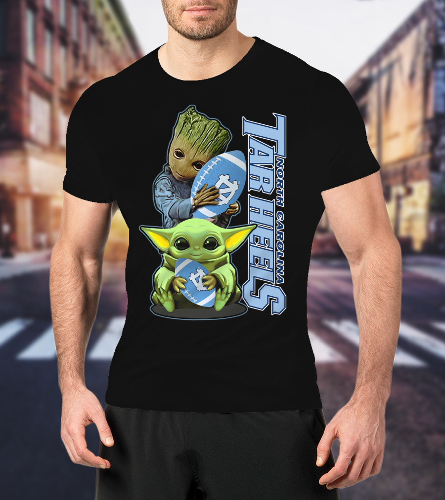 Grzd Baby Alien Groot Holding North Carolina Tar Heels Football T-Shirt