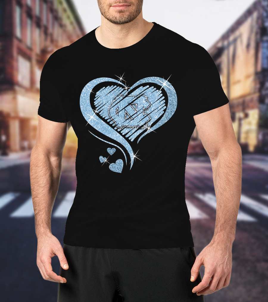Heart Diamond UNC Tar Heels Logo Sparkle T-Shirt