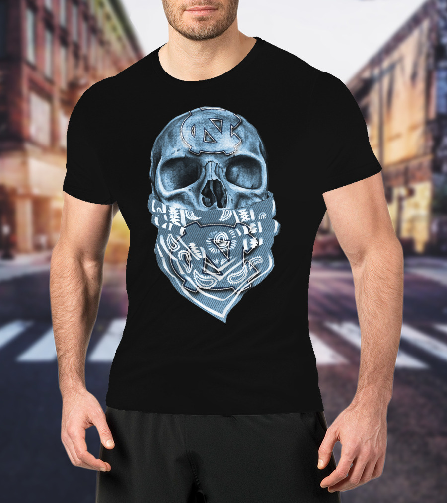 North Carolina Tar Heels Skull Bandana T-Shirt