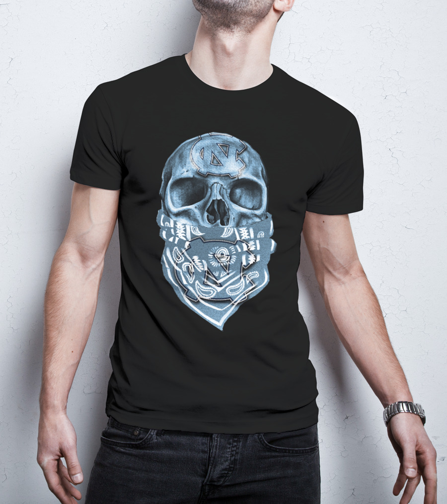 North Carolina Tar Heels Skull Bandana T-Shirt