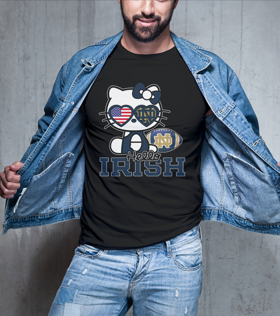 Hello Kitty Notre Dame Fighting Irish Football USA Flag T-Shirt