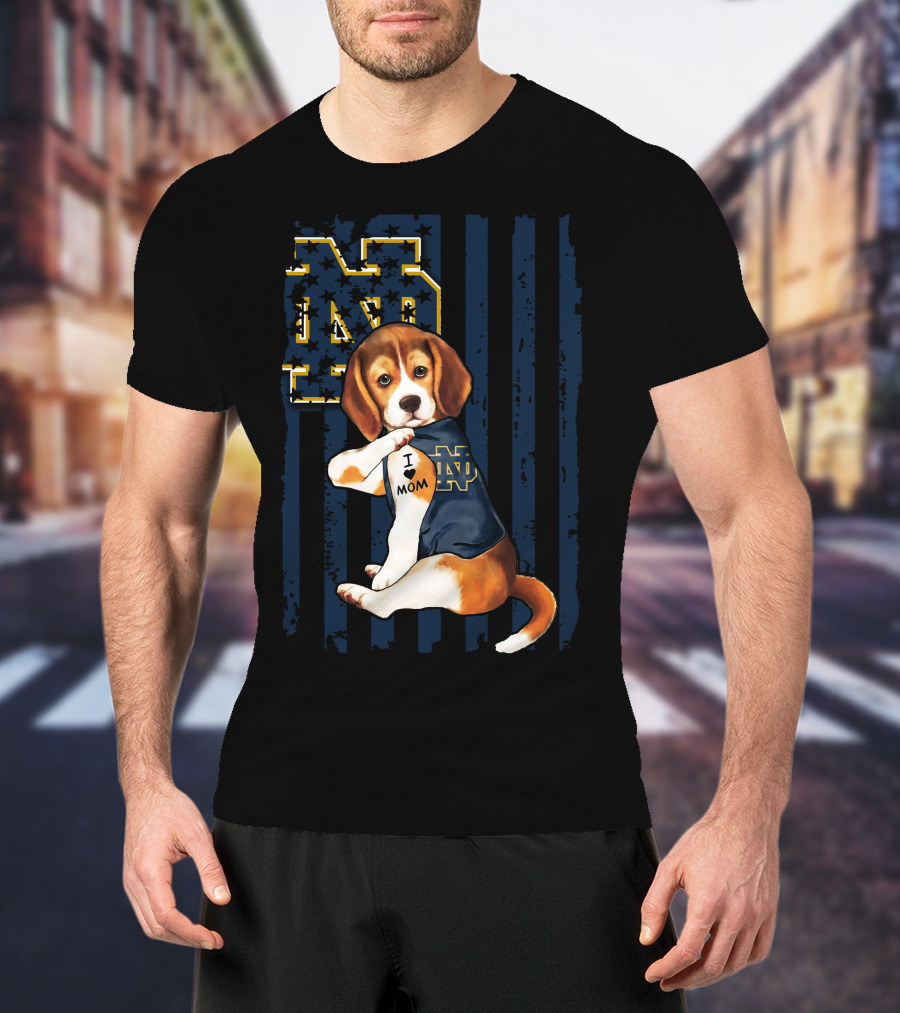 Beagle I Love Mom Notre Dame ND Irish T-Shirt