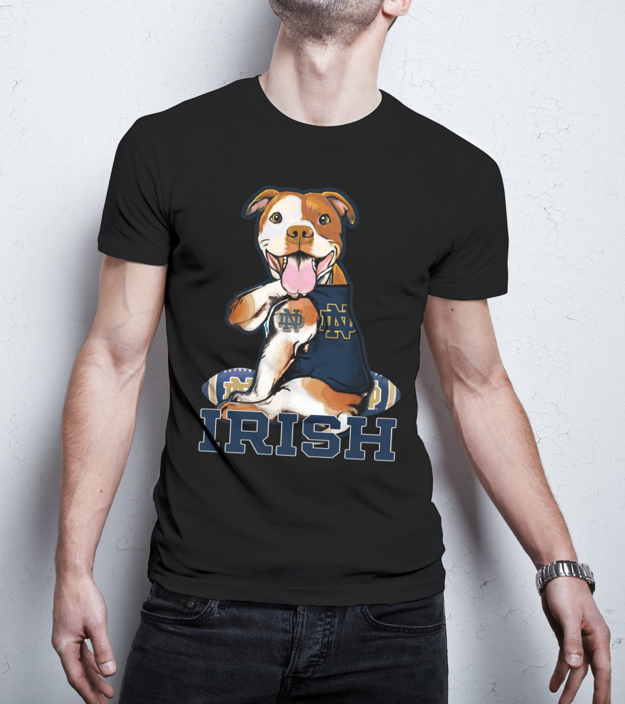 Notre Dame Fighting Irish Pittbull With Football And ND T-Shirt