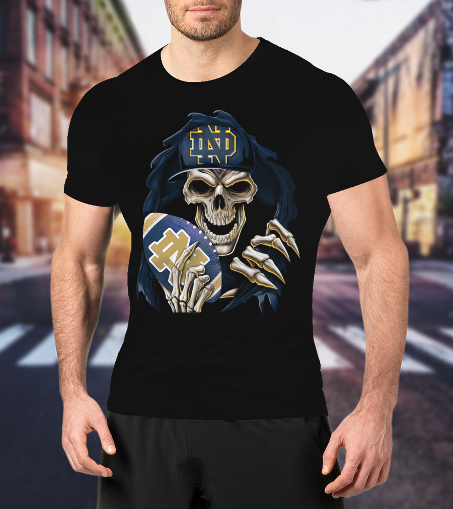 Notre Dame Fighting Irish Skull With Football Helmet T-Shirt
