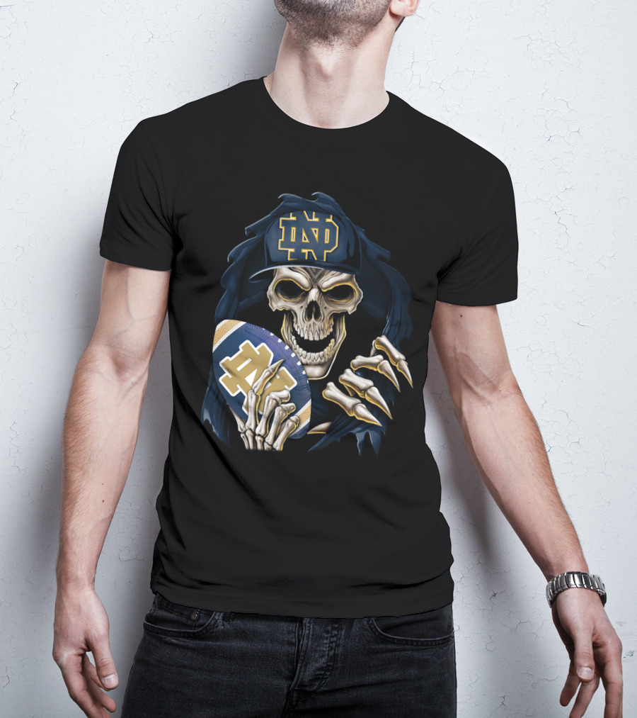 Notre Dame Fighting Irish Skull With Football Helmet T-Shirt