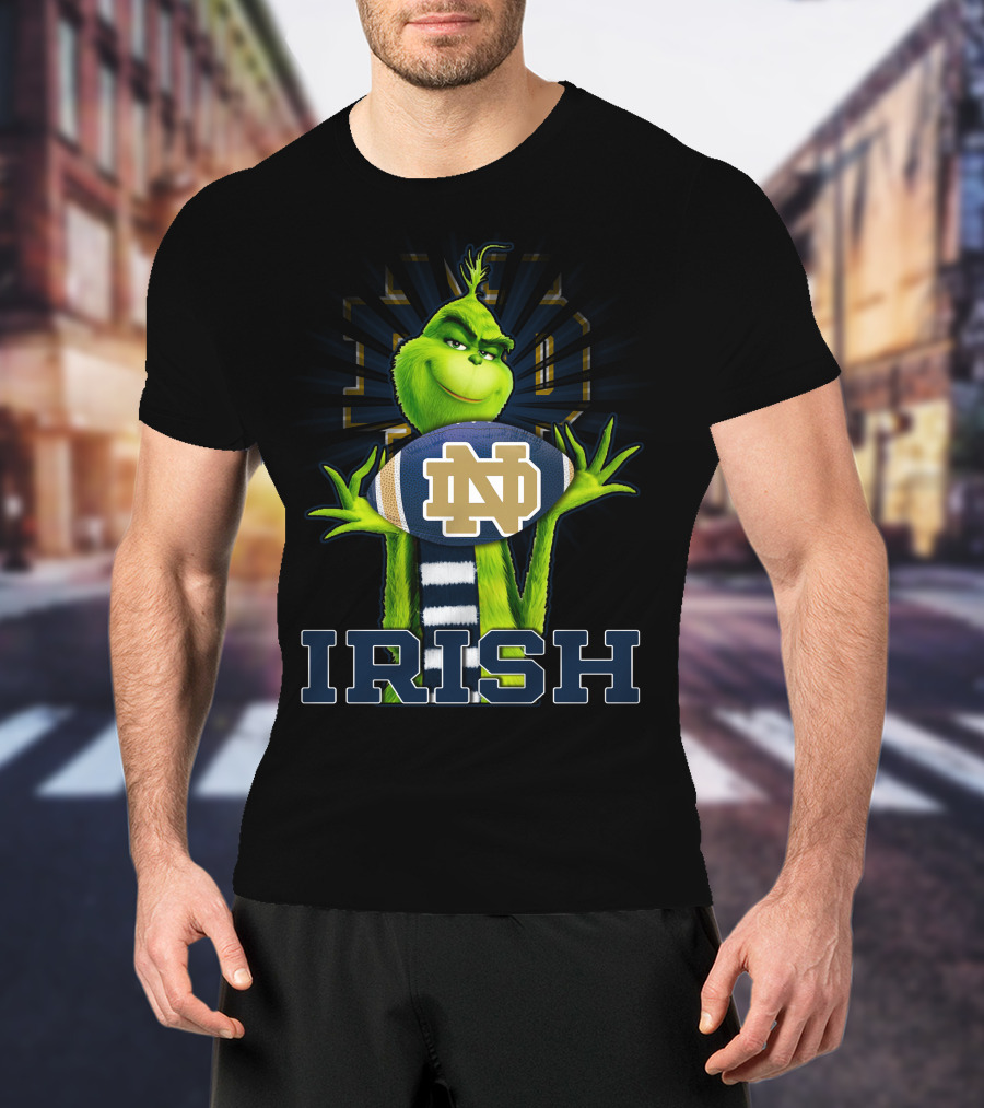 Grinch Holding Notre Dame Football Irish T-Shirt