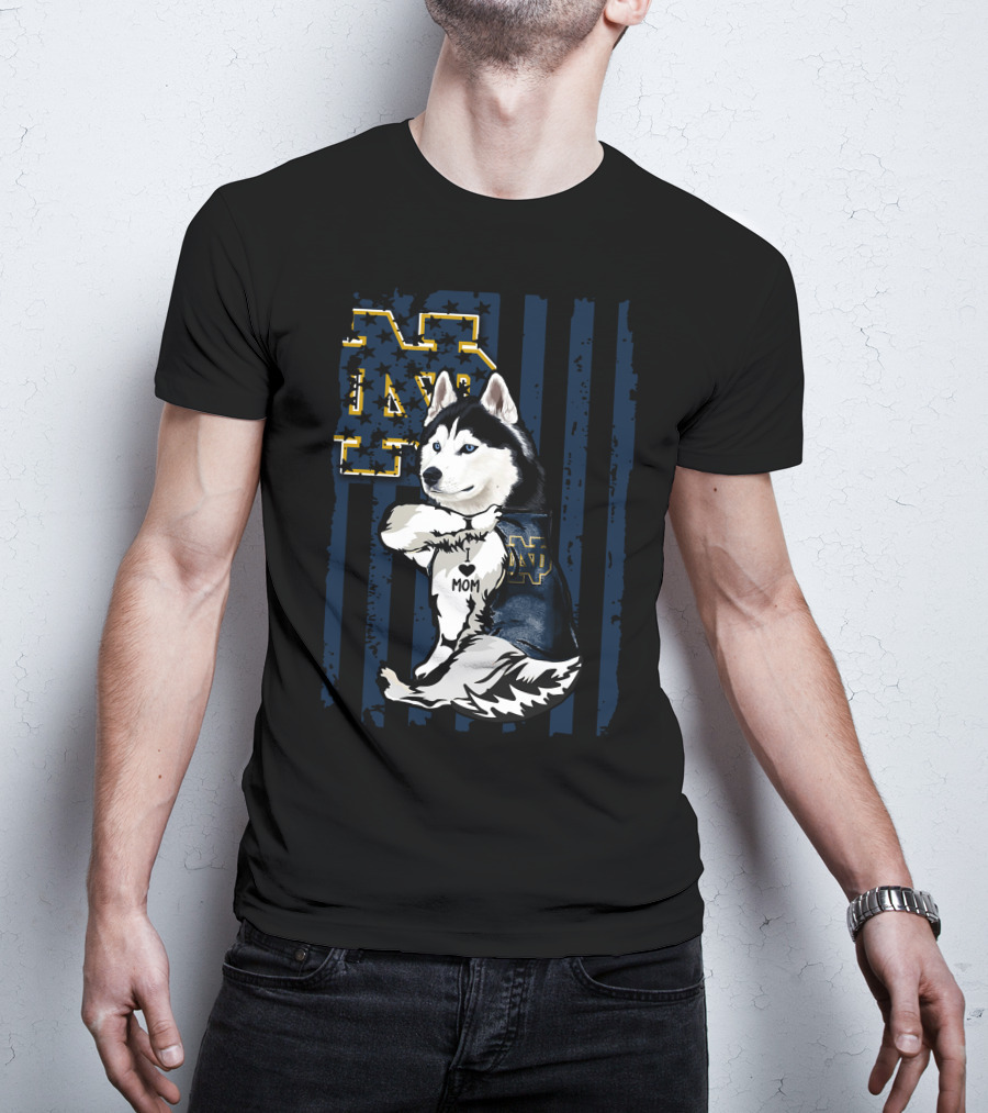 Notre Dame Fighting Irish Siberian Husky I Love Mom T-Shirt