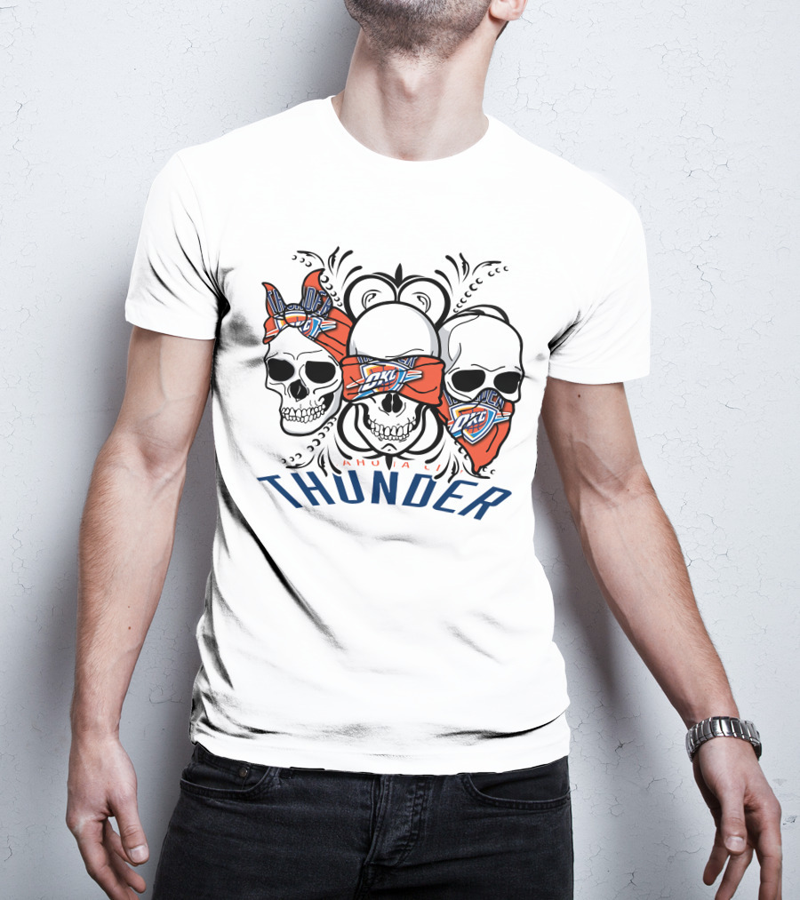 Oklahoma City Thunder Three Skull Bandana OKC T-Shirt