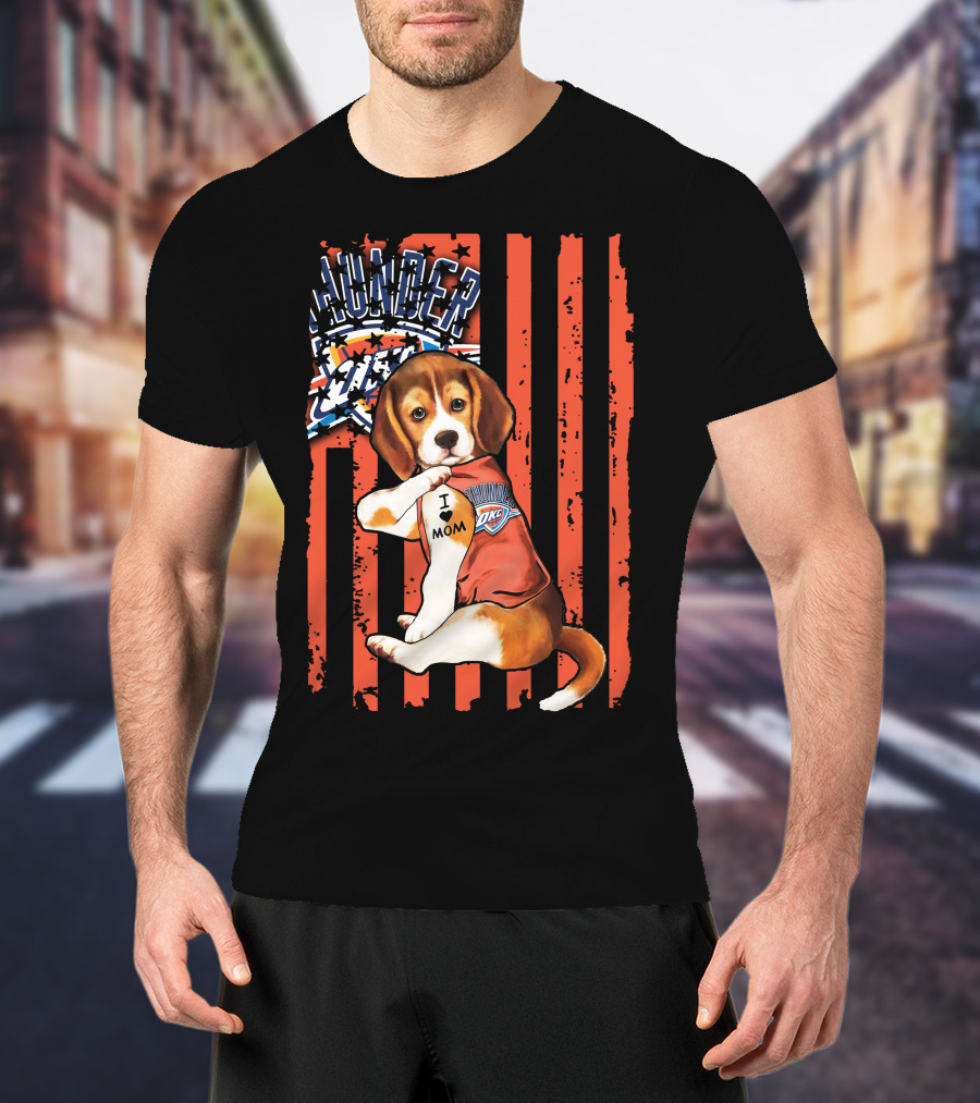 Oklahoma City Thunder Beagle Puppy Tattoo I Love Mom T-Shirt