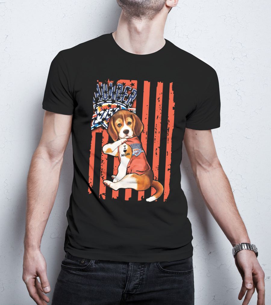 Oklahoma City Thunder Beagle Puppy Tattoo I Love Mom T-Shirt