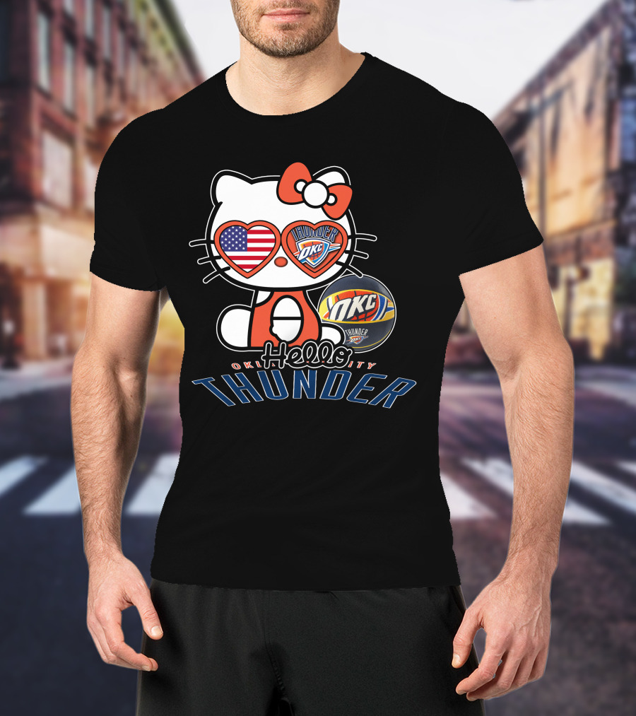 Hello Kitty Oklahoma City Thunder OKC Basketball USA Flag T-Shirt