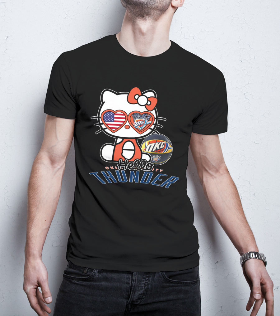Hello Kitty Oklahoma City Thunder OKC Basketball USA Flag T-Shirt