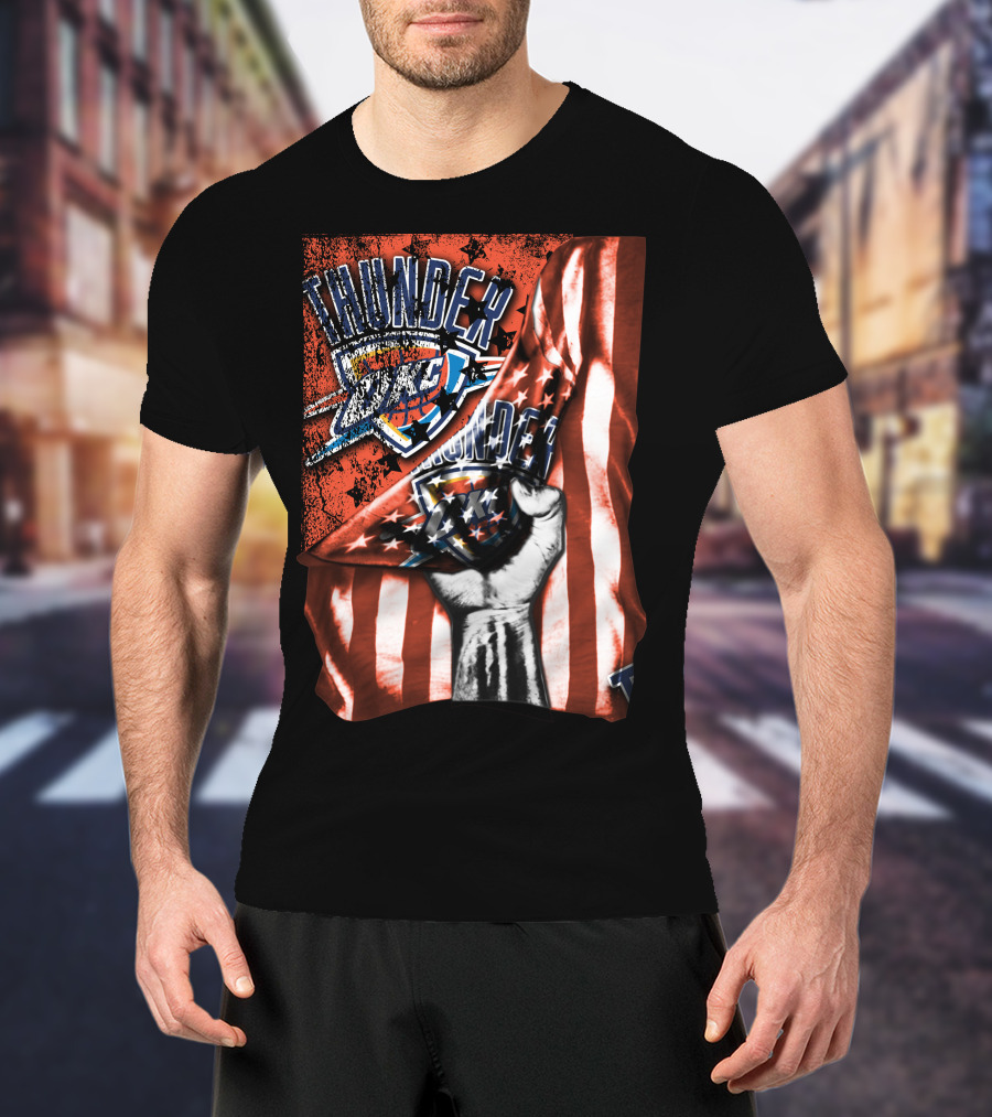 Thunder OKC Basketball Flag Grunge Print T-Shirt