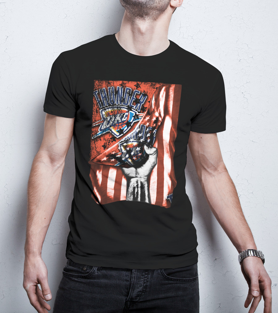 Thunder OKC Basketball Flag Grunge Print T-Shirt