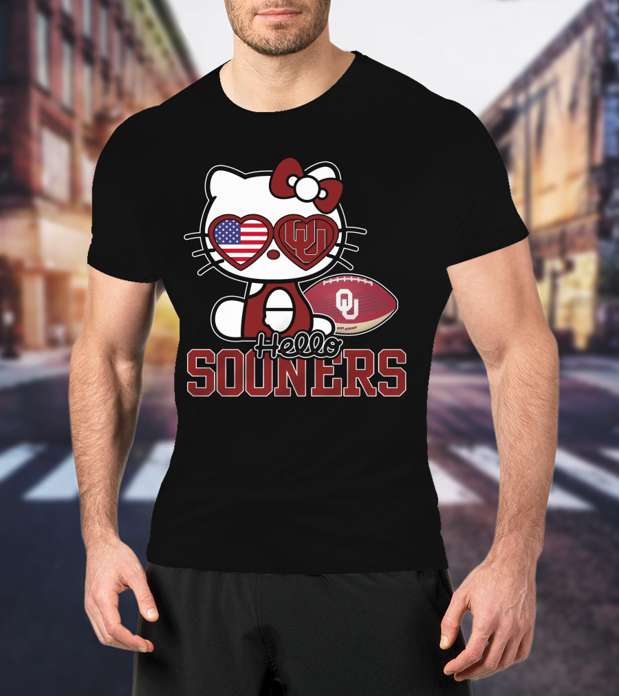 Hello Kitty Oklahoma Sooners Football American Flag T-Shirt