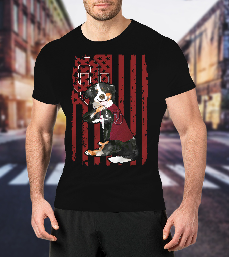 Border Collie I Mom Oklahoma Sooners OU American Flag T-Shirt