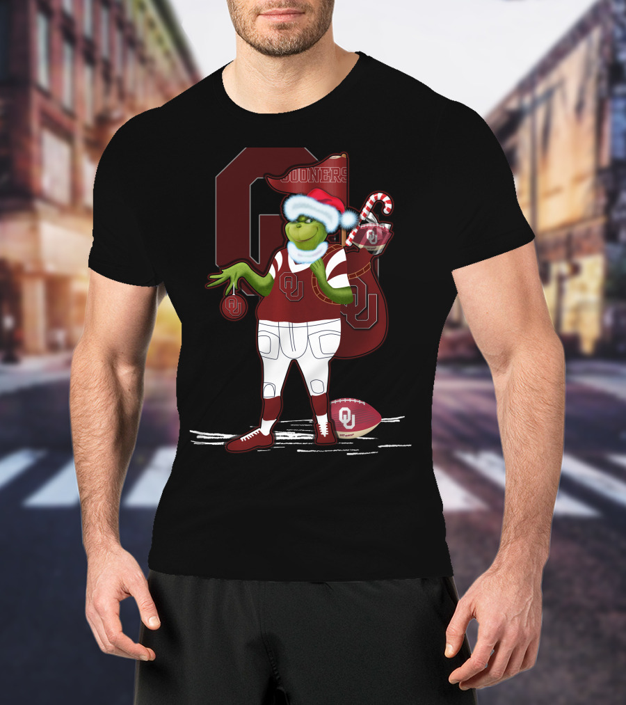 Grinchxmas Oklahoma Sooners Santa Football Sack T-Shirt
