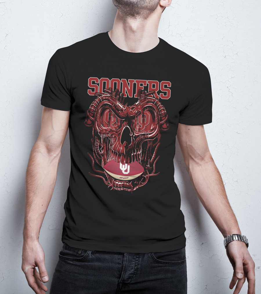 Sooners Dragonskull Football OU Logo Skull T-Shirt