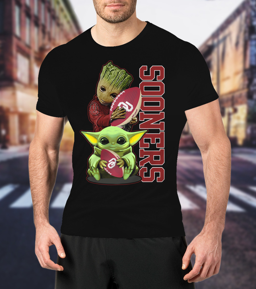 Groot And Baby Yoda Oklahoma Sooners Football T-Shirt