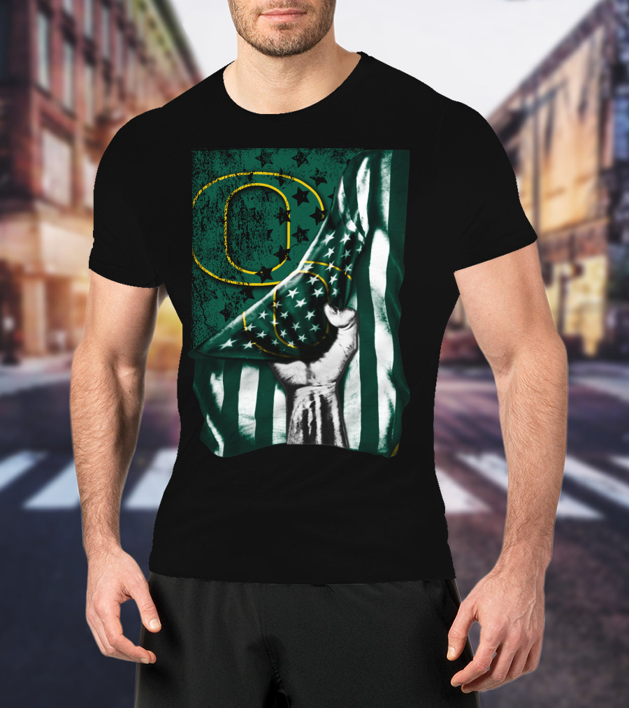 Oregon Ducks American Flag Fist And Stars T-Shirt