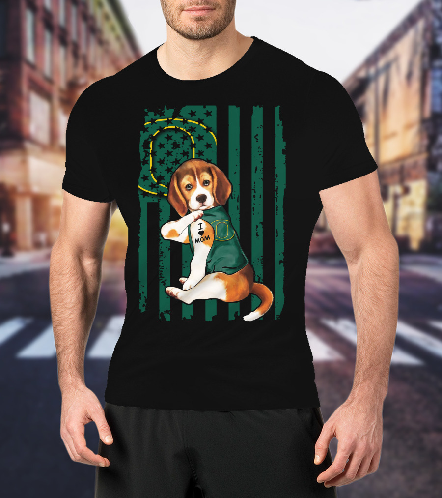 Beagle I Love Mom Oregon Ducks American Flag T-Shirt