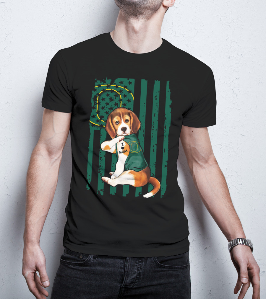 Beagle I Love Mom Oregon Ducks American Flag T-Shirt