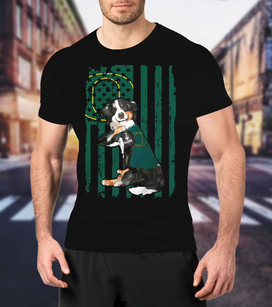 Border Collie I Love Mom Oregon Ducks Flag T-Shirt