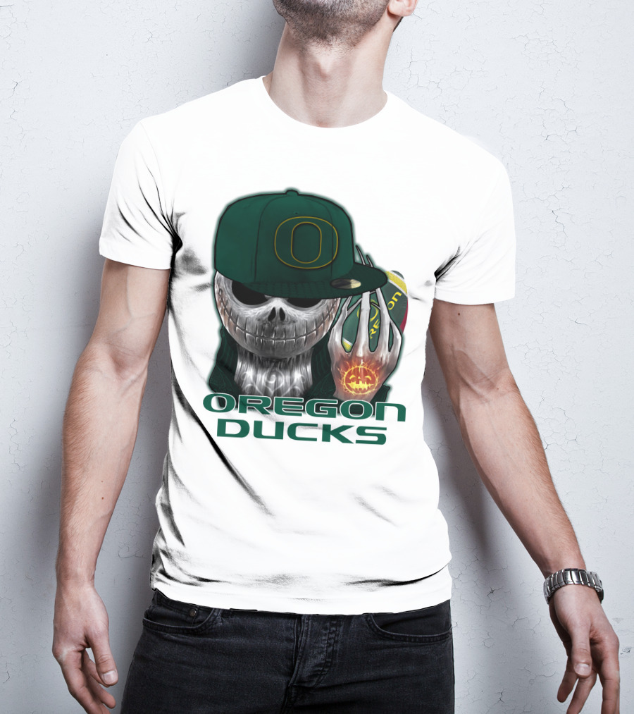 Oregon Ducks Jack Skellington Skull Halloween Football T-Shirt