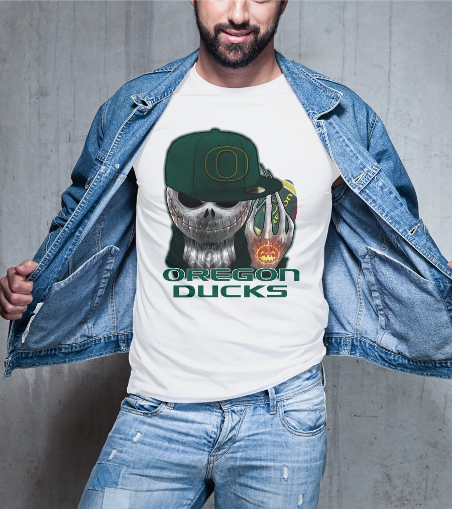 Oregon Ducks Jack Skellington Skull Halloween Football T-Shirt